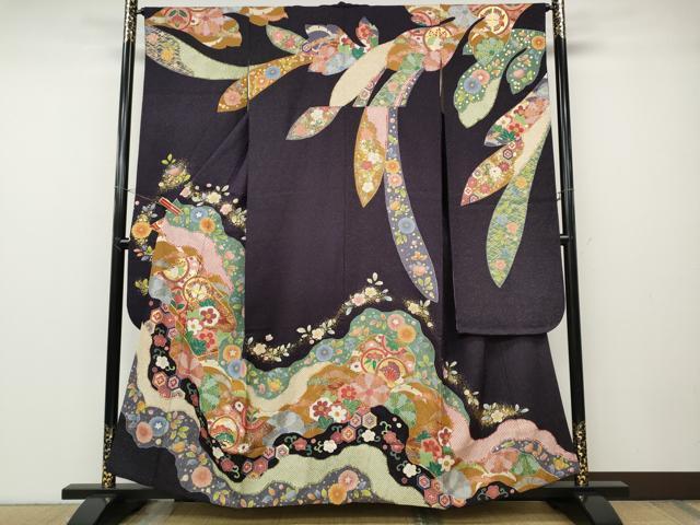 平和屋着物●豪華振袖　駒刺繍　道長吉祥花文　金通し地　正絹　逸品　CABD7327ut