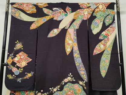 平和屋着物●豪華振袖　駒刺繍　道長吉祥花文　金通し地　正絹　逸品　CABD7327ut