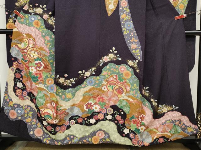 平和屋着物●豪華振袖　駒刺繍　道長吉祥花文　金通し地　正絹　逸品　CABD7327ut