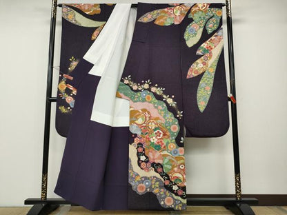 平和屋着物●豪華振袖　駒刺繍　道長吉祥花文　金通し地　正絹　逸品　CABD7327ut