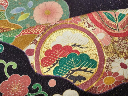 平和屋着物●豪華振袖　駒刺繍　道長吉祥花文　金通し地　正絹　逸品　CABD7327ut