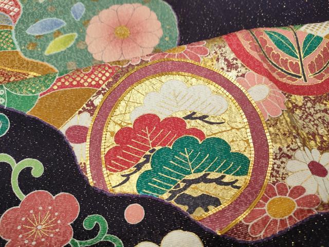 平和屋着物●豪華振袖　駒刺繍　道長吉祥花文　金通し地　正絹　逸品　CABD7327ut