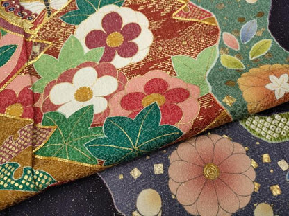 平和屋着物●豪華振袖　駒刺繍　道長吉祥花文　金通し地　正絹　逸品　CABD7327ut