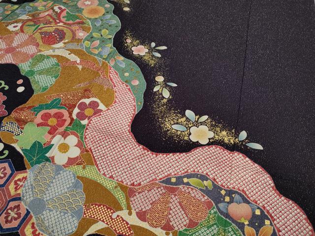 平和屋着物●豪華振袖　駒刺繍　道長吉祥花文　金通し地　正絹　逸品　CABD7327ut