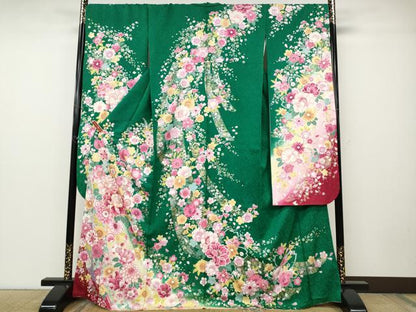 平和屋着物●豪華振袖　刺繍　舞花文　暈し染め　銀通し地　正絹　逸品　CABD7329ut