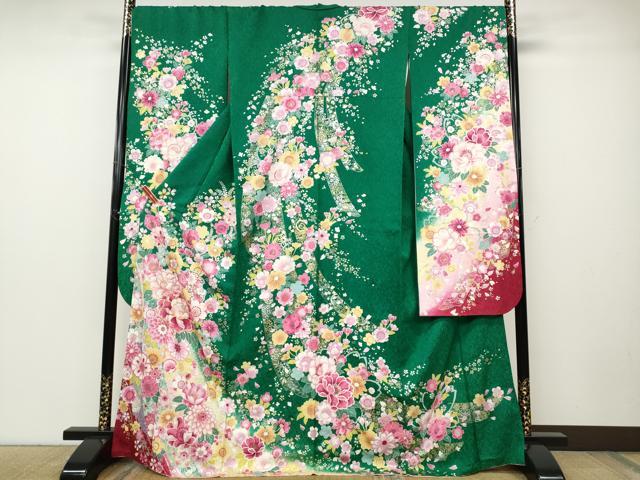 平和屋着物●豪華振袖　刺繍　舞花文　暈し染め　銀通し地　正絹　逸品　CABD7329ut