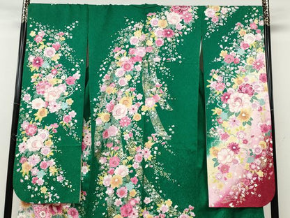 平和屋着物●豪華振袖　刺繍　舞花文　暈し染め　銀通し地　正絹　逸品　CABD7329ut