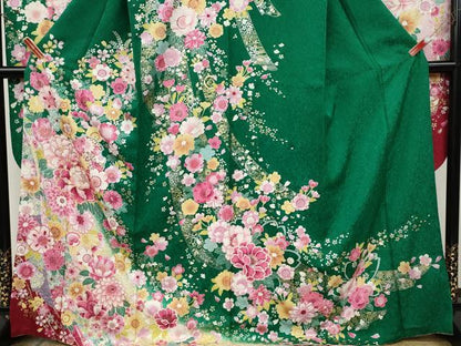 平和屋着物●豪華振袖　刺繍　舞花文　暈し染め　銀通し地　正絹　逸品　CABD7329ut