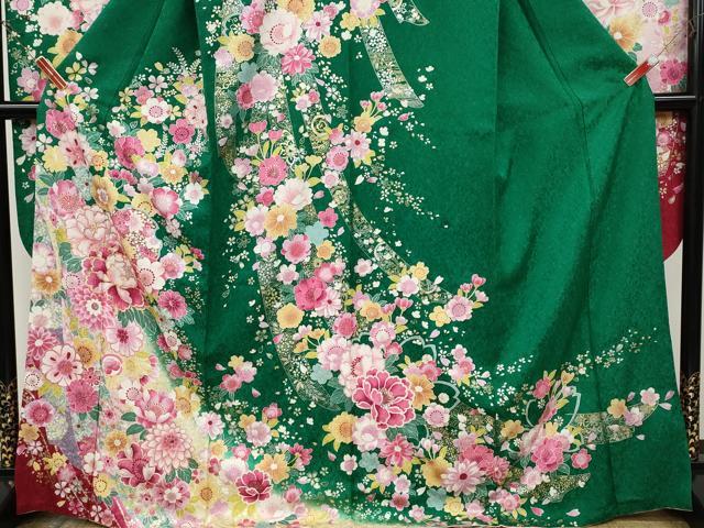 平和屋着物●豪華振袖　刺繍　舞花文　暈し染め　銀通し地　正絹　逸品　CABD7329ut