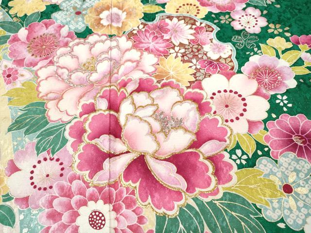平和屋着物●豪華振袖　刺繍　舞花文　暈し染め　銀通し地　正絹　逸品　CABD7329ut