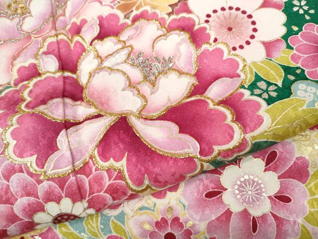 平和屋着物●豪華振袖　刺繍　舞花文　暈し染め　銀通し地　正絹　逸品　CABD7329ut