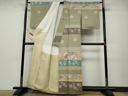 平和屋着物●京友禅作家　松井佚鴦　訪問着　駒刺繍　絞り　横段扇面花文　金銀彩　正絹　逸品　CABD7331ut