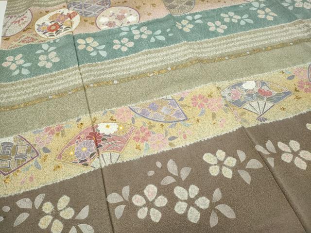 平和屋着物●京友禅作家　松井佚鴦　訪問着　駒刺繍　絞り　横段扇面花文　金銀彩　正絹　逸品　CABD7331ut