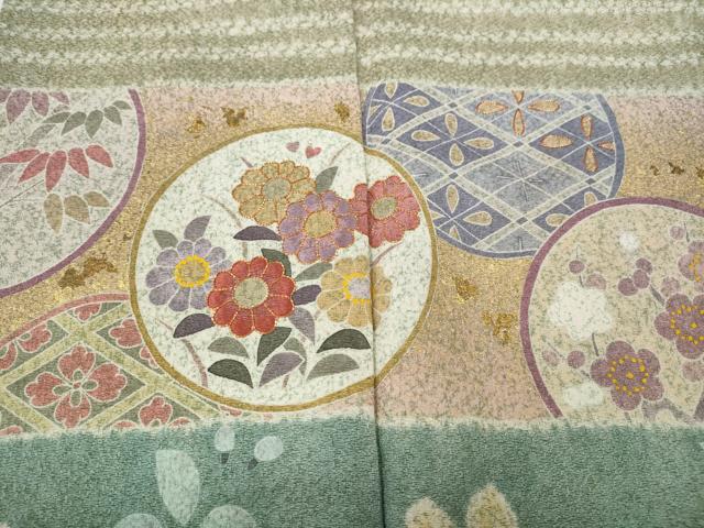 平和屋着物●京友禅作家　松井佚鴦　訪問着　駒刺繍　絞り　横段扇面花文　金銀彩　正絹　逸品　CABD7331ut