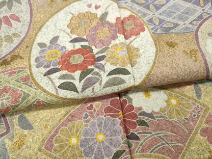 平和屋着物●京友禅作家　松井佚鴦　訪問着　駒刺繍　絞り　横段扇面花文　金銀彩　正絹　逸品　CABD7331ut