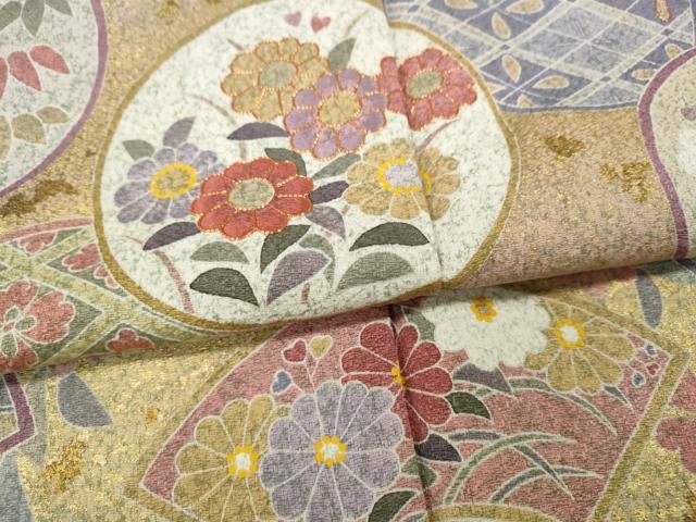 平和屋着物●京友禅作家　松井佚鴦　訪問着　駒刺繍　絞り　横段扇面花文　金銀彩　正絹　逸品　CABD7331ut