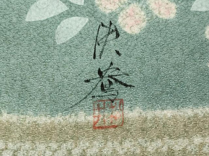 平和屋着物●京友禅作家　松井佚鴦　訪問着　駒刺繍　絞り　横段扇面花文　金銀彩　正絹　逸品　CABD7331ut