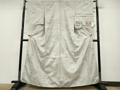 平和屋着物●本場大島紬　白大島　名匠たかし　9マルキ　鶴草花文　総絣　証紙付き　正絹　逸品　CABD7334ut