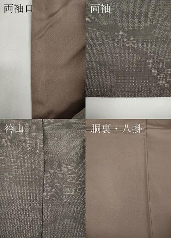 平和屋着物●結城紬　奥順　はたおり娘　80亀甲　風景草花文　証紙付き　正絹　逸品　CABD7335ut