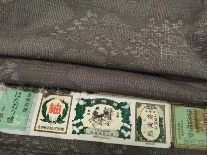 平和屋着物●結城紬　奥順　はたおり娘　80亀甲　風景草花文　証紙付き　正絹　逸品　CABD7335ut