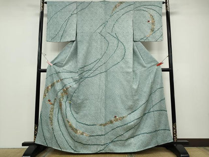 平和屋着物●訪問着　絞り　刺繍　芝草花文　金銀彩　正絹　逸品　未使用　CABD7339ut