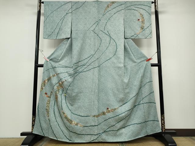 平和屋着物●訪問着　絞り　刺繍　芝草花文　金銀彩　正絹　逸品　未使用　CABD7339ut