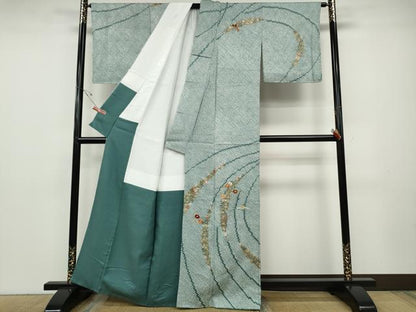 平和屋着物●訪問着　絞り　刺繍　芝草花文　金銀彩　正絹　逸品　未使用　CABD7339ut