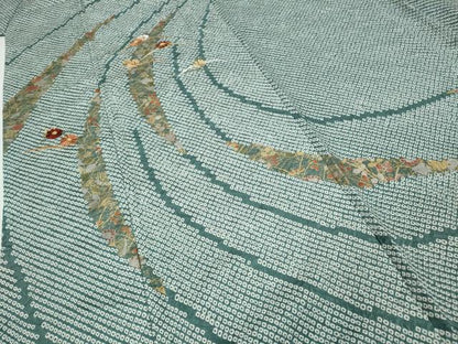 平和屋着物●訪問着　絞り　刺繍　芝草花文　金銀彩　正絹　逸品　未使用　CABD7339ut