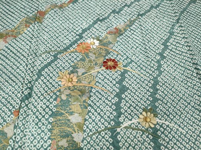 平和屋着物●訪問着　絞り　刺繍　芝草花文　金銀彩　正絹　逸品　未使用　CABD7339ut