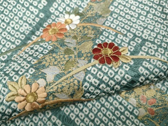平和屋着物●訪問着　絞り　刺繍　芝草花文　金銀彩　正絹　逸品　未使用　CABD7339ut