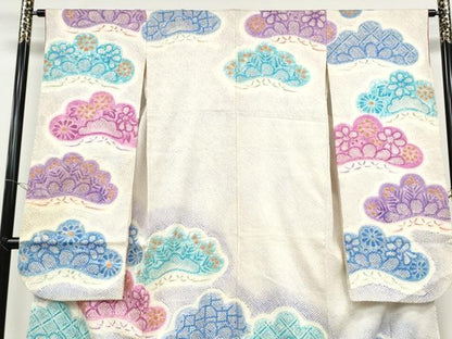 平和屋着物●名門　藤娘きぬたや・総絞り　振袖　松花文　正絹　逸品　CABD7340ut