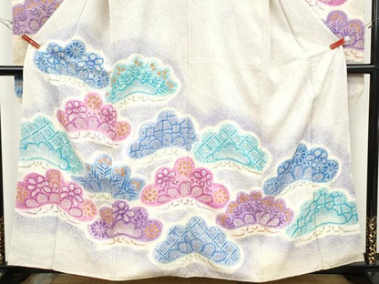 平和屋着物●名門　藤娘きぬたや・総絞り　振袖　松花文　正絹　逸品　CABD7340ut