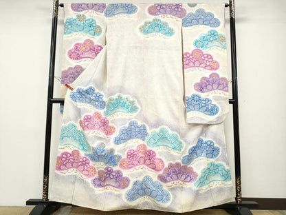 平和屋着物●名門　藤娘きぬたや・総絞り　振袖　松花文　正絹　逸品　CABD7340ut