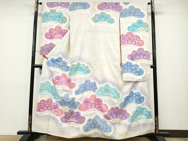 平和屋着物●名門　藤娘きぬたや・総絞り　振袖　松花文　正絹　逸品　CABD7340ut