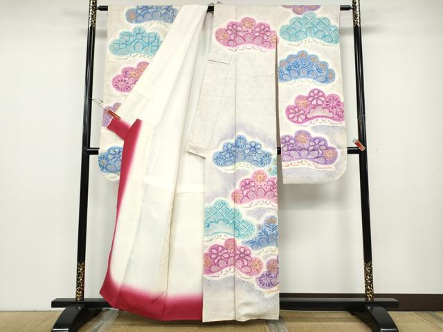 平和屋着物●名門　藤娘きぬたや・総絞り　振袖　松花文　正絹　逸品　CABD7340ut