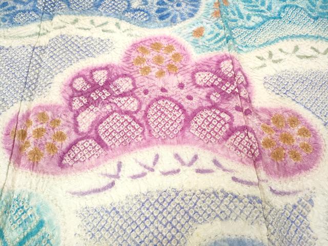 平和屋着物●名門　藤娘きぬたや・総絞り　振袖　松花文　正絹　逸品　CABD7340ut