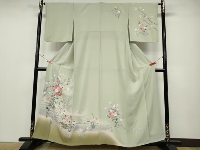 平和屋着物●訪問着　友禅　飛鳥草花文　暈し染め　正絹　逸品　CABD7343ut