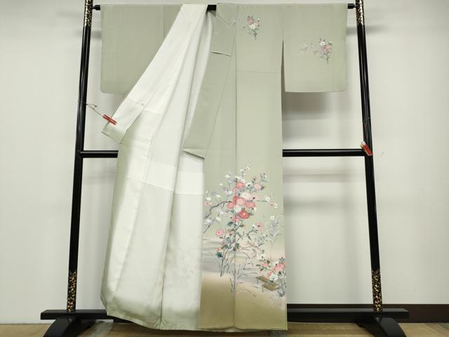 平和屋着物●訪問着　友禅　飛鳥草花文　暈し染め　正絹　逸品　CABD7343ut
