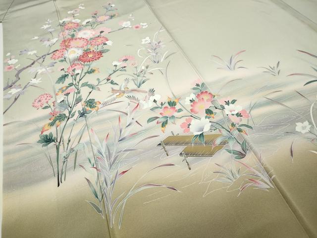 平和屋着物●訪問着　友禅　飛鳥草花文　暈し染め　正絹　逸品　CABD7343ut