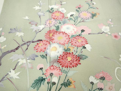 平和屋着物●訪問着　友禅　飛鳥草花文　暈し染め　正絹　逸品　CABD7343ut