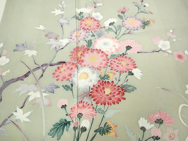 平和屋着物●訪問着　友禅　飛鳥草花文　暈し染め　正絹　逸品　CABD7343ut