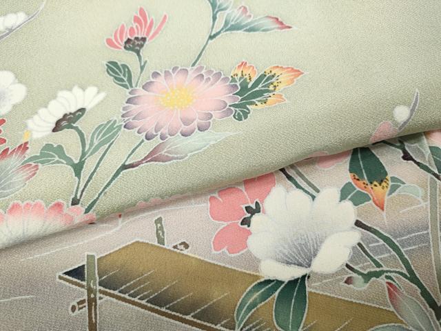 平和屋着物●訪問着　友禅　飛鳥草花文　暈し染め　正絹　逸品　CABD7343ut