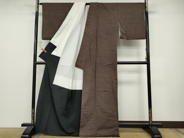 平和屋着物●上質な紬　縞　正絹　逸品　CABD7344ut