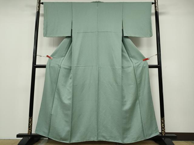 平和屋着物●上質な色無地　舞葉地紋　錆青磁色　正絹　逸品　CABD7345ut
