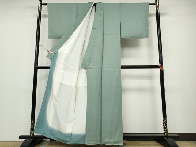 平和屋着物●上質な色無地　舞葉地紋　錆青磁色　正絹　逸品　CABD7345ut