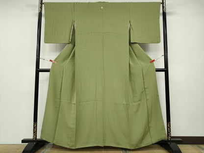 平和屋着物●上質な色無地　抹茶色　正絹　逸品　CABD7346ut