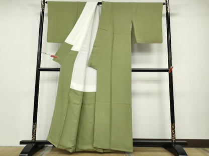 平和屋着物●上質な色無地　抹茶色　正絹　逸品　CABD7346ut