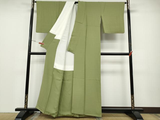 平和屋着物●上質な色無地　抹茶色　正絹　逸品　CABD7346ut