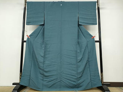 平和屋着物●上質な色無地　藍色　正絹　逸品　CABD7347ut