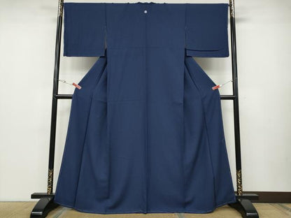 平和屋着物●上質な色無地　霞地紋　留紺色　正絹　逸品　未使用　CABD7348ut